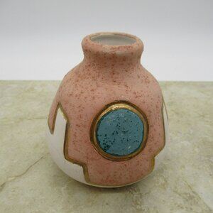 KOPA Vase Native American Pottery Pink Turquoise Blue 22k Gold Mesa Arizona NA